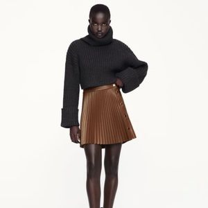 Zara Brown Faux Leather Pleated Skirt